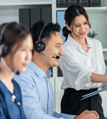 Call center team working together