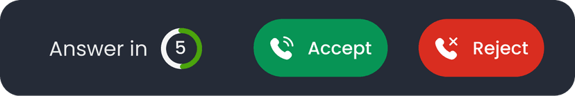 Accept and reject call buttons with countdown timer