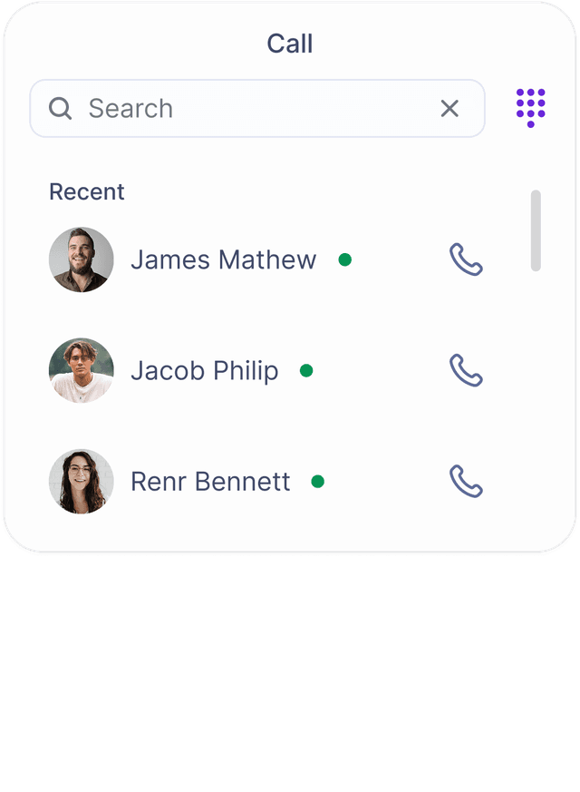 Contacts panel showing recent and favorite contacts