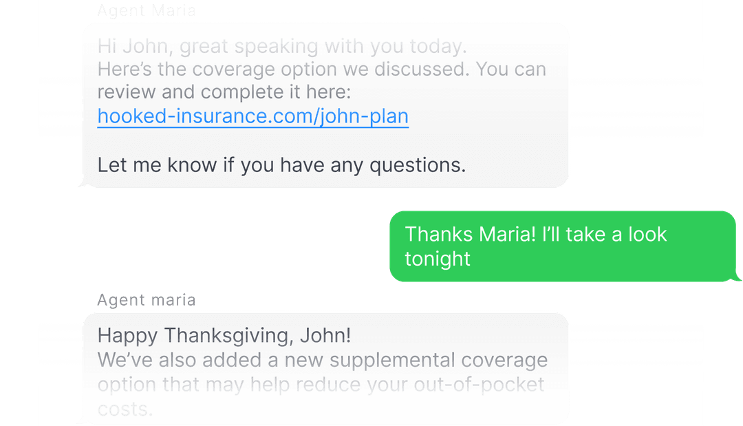 SMS messaging interface showing conversation thread with customer