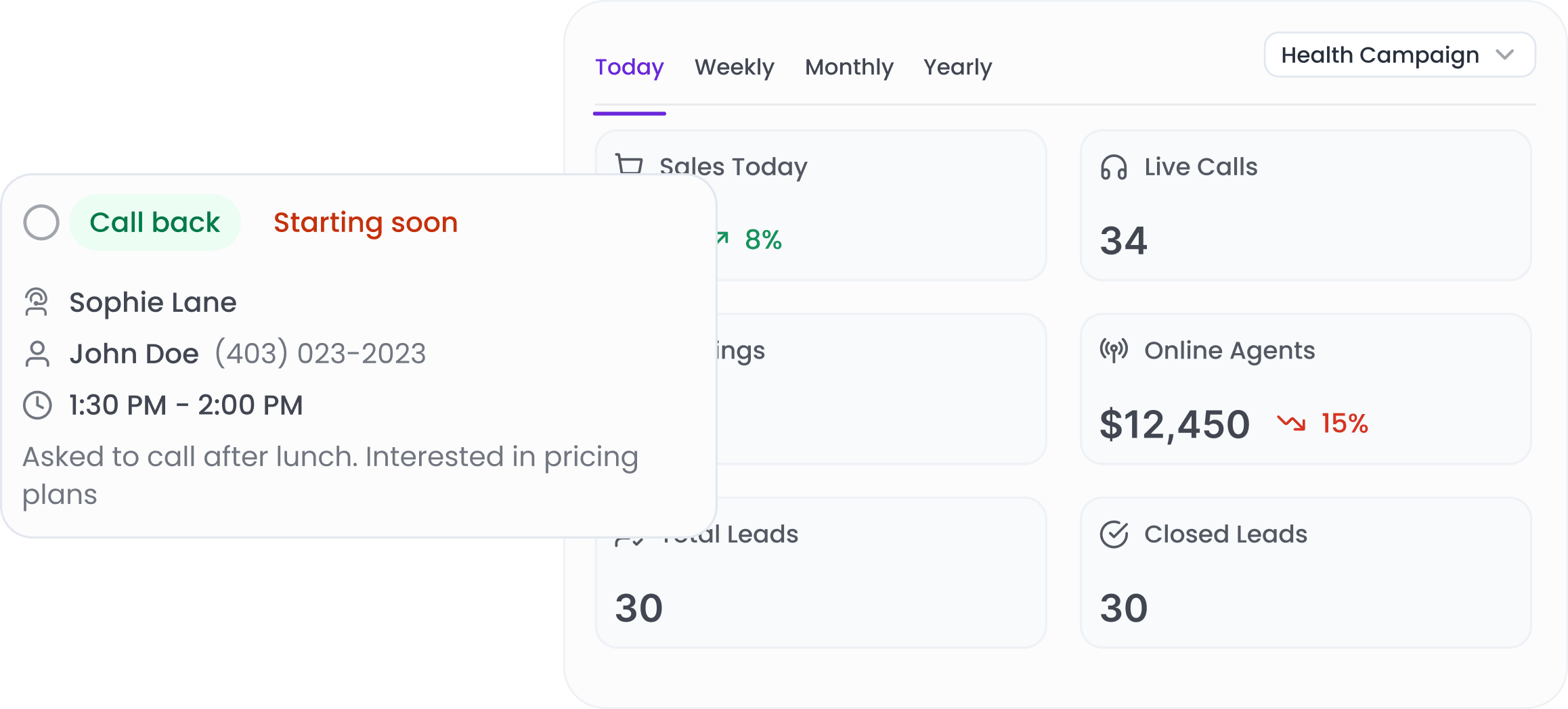Agent dashboard interface