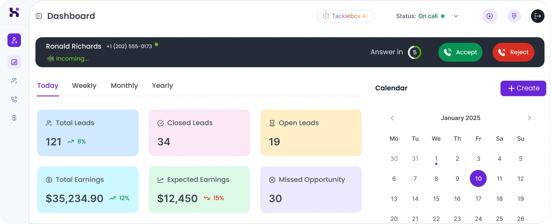 Easy Calling interface — Accept or Reject call