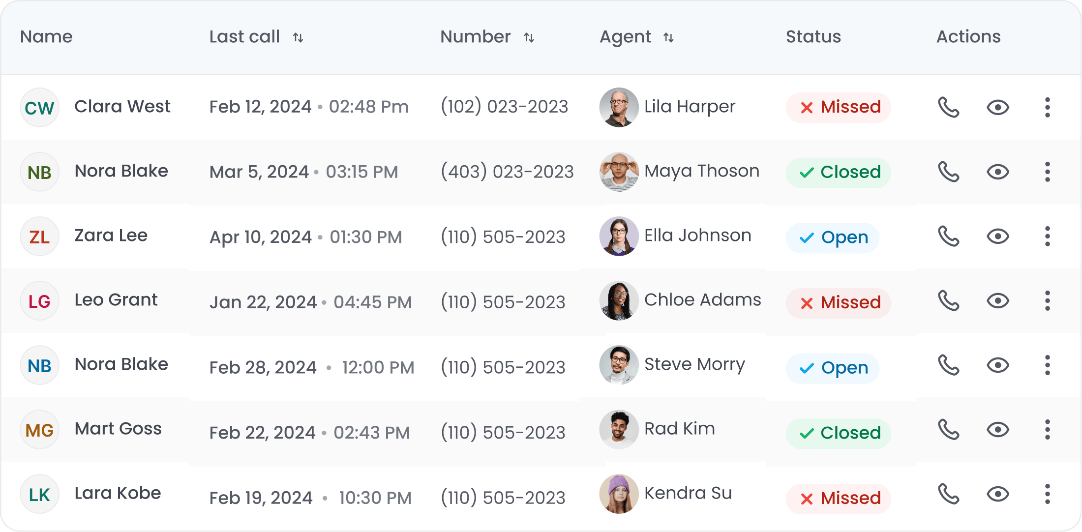 Lead Management interface — Leads info