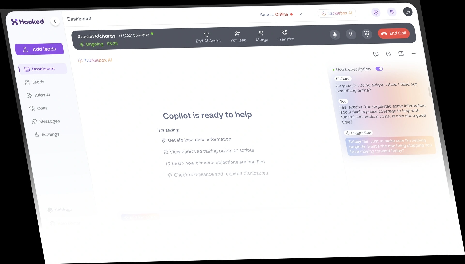 AI-powered live call transcription and coaching interface