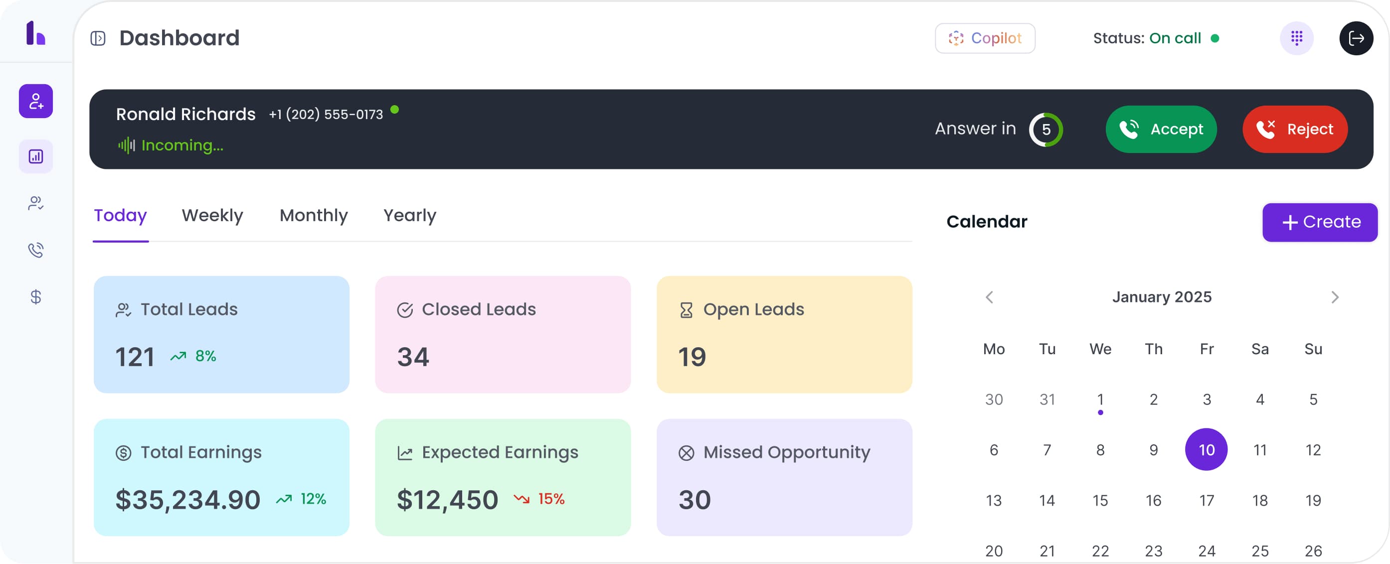 Easy Calling interface — Accept or Reject call