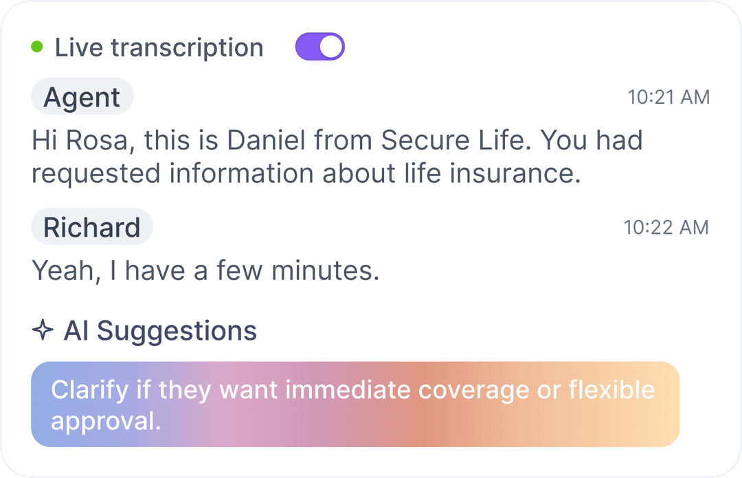 Conversation intelligence showing transcripts and insights