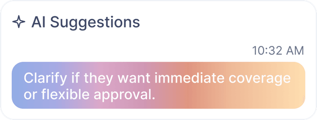 AI suggestions panel with real-time coaching tips