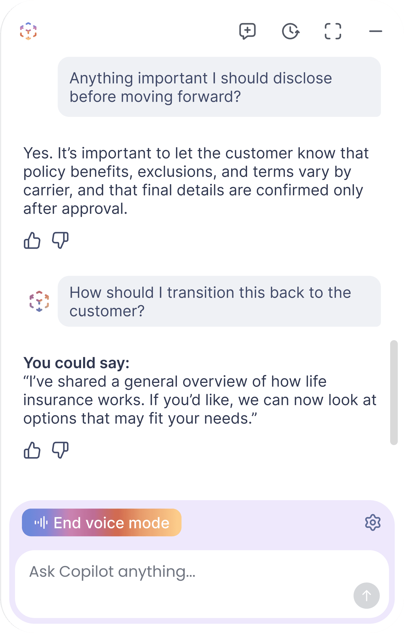 Copilot AI knowledge base interface