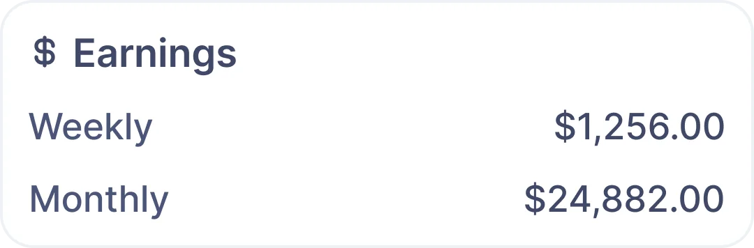 Earnings — Weekly and Monthly totals